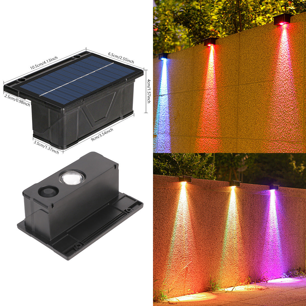 Outdoor Solar RGB Dual-Beam Wall Light With Integrated Photovoltaic Panel And Weather-Resistant Mounting Base
