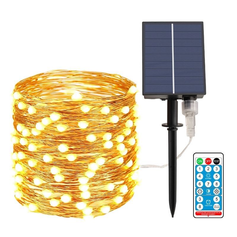 Outdoor Solar Waterproof Fairy String Lights With Dual Panel Stake And Memory Mode