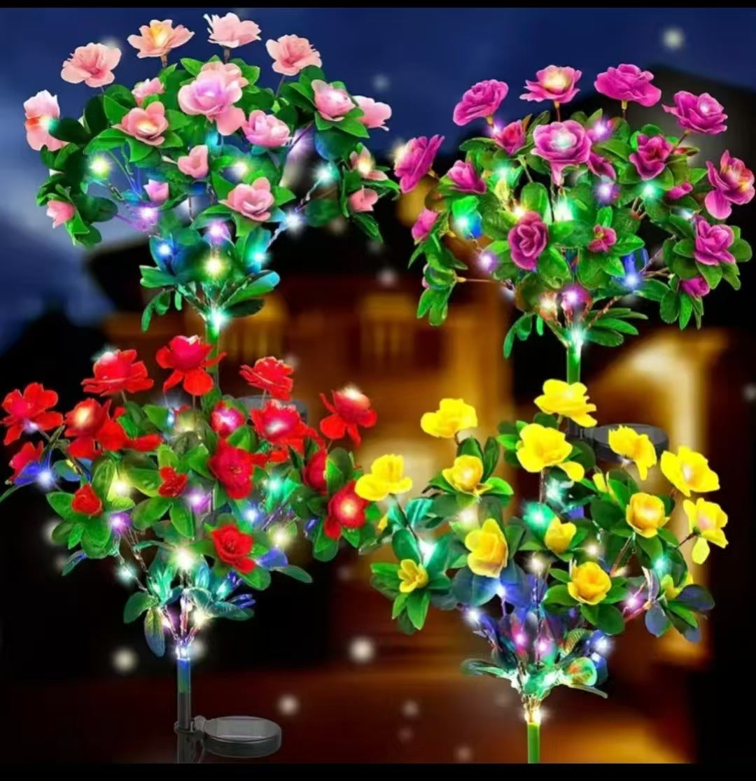 Solar-Powered Realistic Camellia Floral Garden Stake Lights With Adjustable LED Heads And Stainless Steel Spike