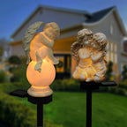 Decorative Solar Garden Stake Statue Resin Girl Figurine With Integrated Solar LED And Weatherproof Spike