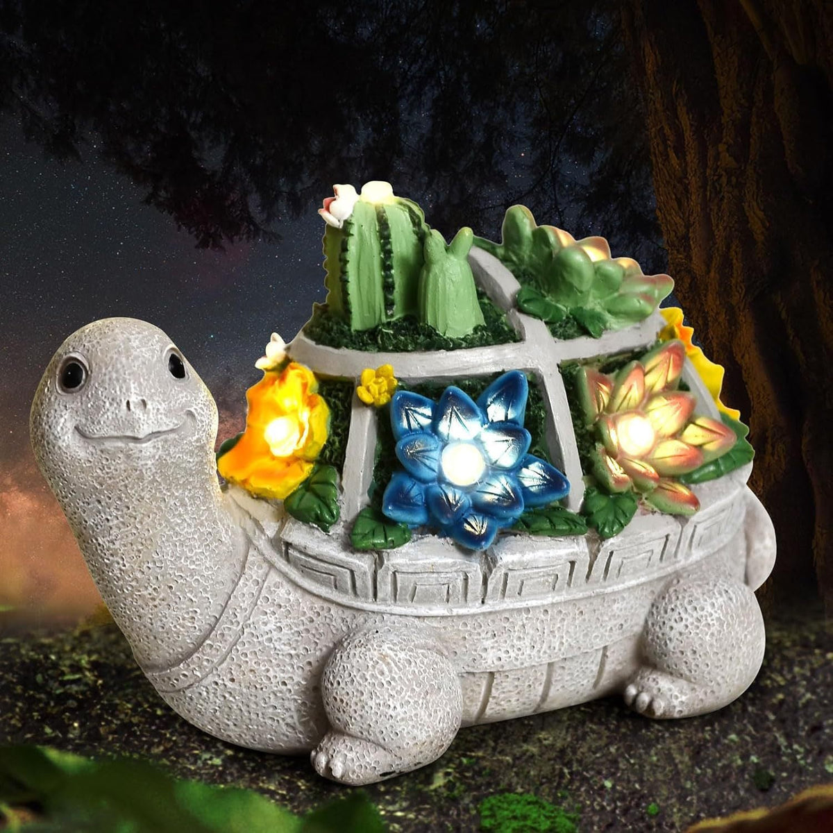 Solar Powered Succulent Turtle Garden Planter Night Light Ornament