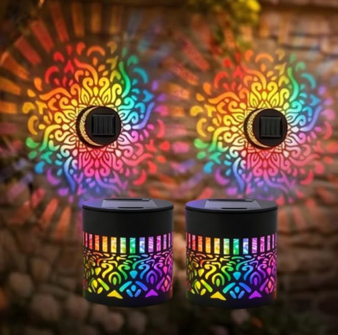 Decorative Solar RGB Mandala Projection Wall And Stake Garden Light