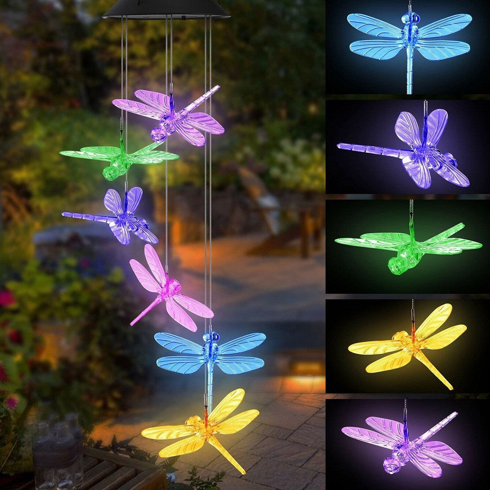 Solar-Powered Hanging Hummingbird LED Wind Chime With Color-Changing RGB Acrylic Birds And Weatherproof Top