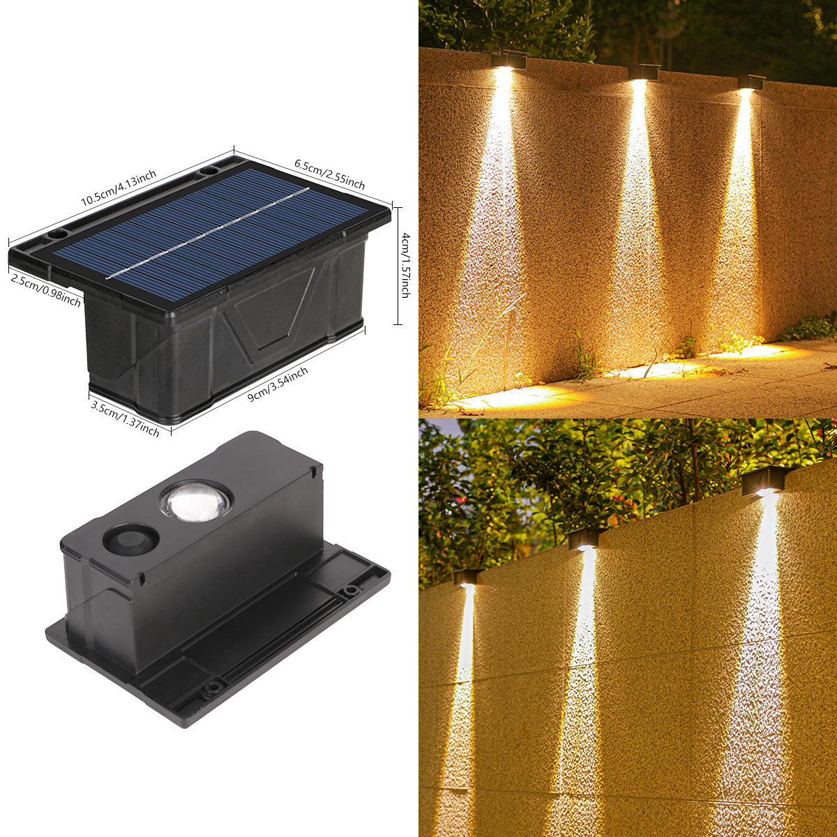 Outdoor Solar RGB Dual-Beam Wall Light With Integrated Photovoltaic Panel And Weather-Resistant Mounting Base