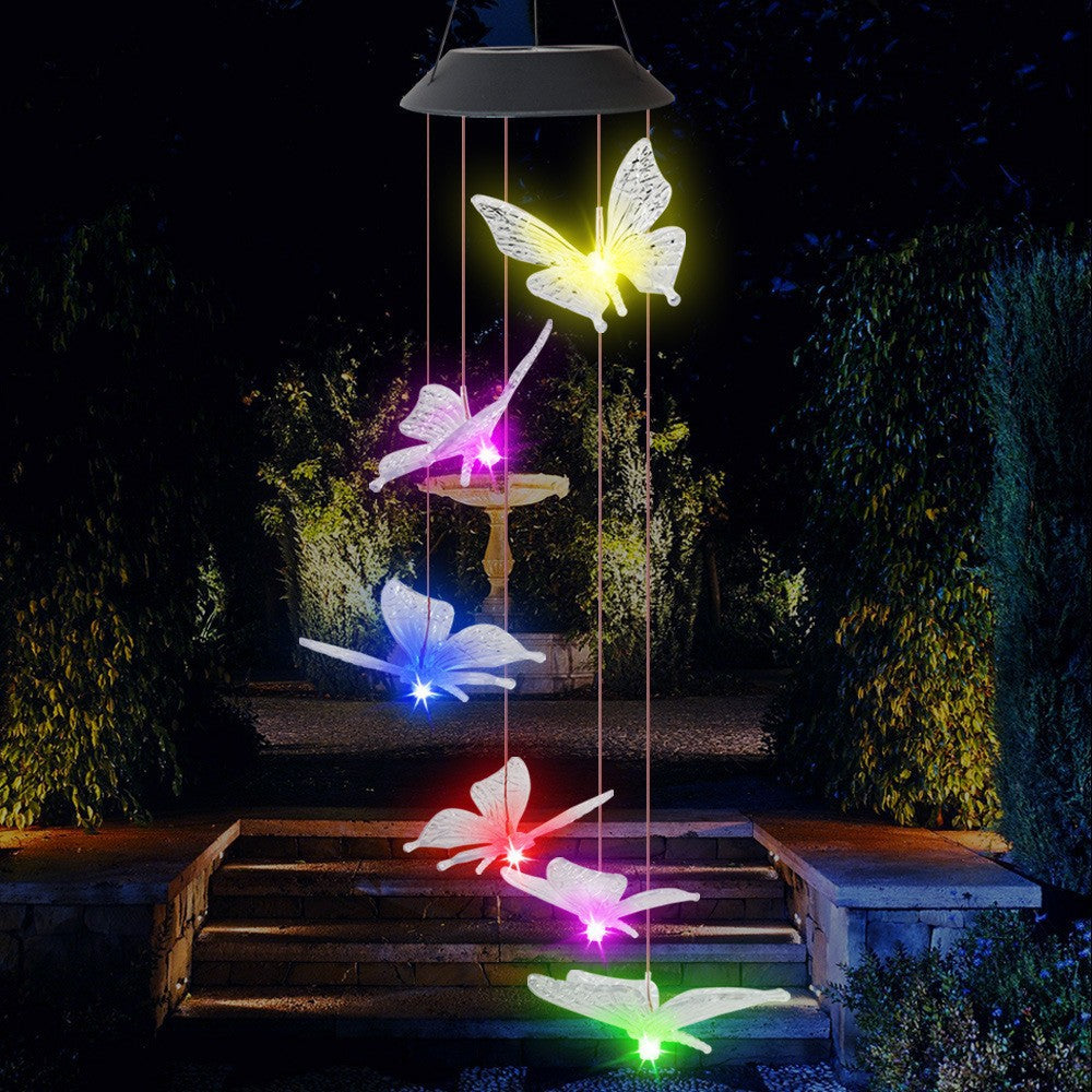 Solar-Powered Hanging Hummingbird LED Wind Chime With Color-Changing RGB Acrylic Birds And Weatherproof Top
