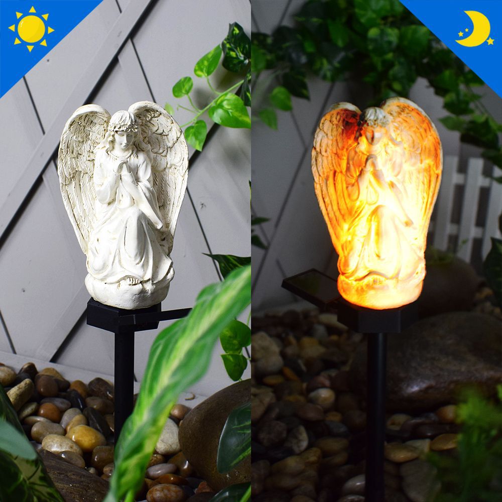 Decorative Solar Garden Stake Statue Resin Girl Figurine With Integrated Solar LED And Weatherproof Spike