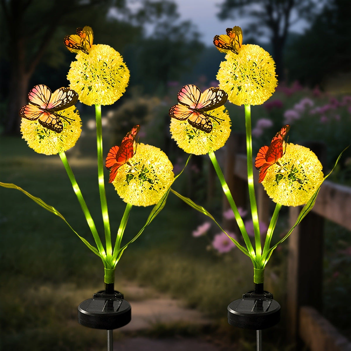 Decorative Solar LED Garden Dandelion Stake Lights With Butterfly Accents