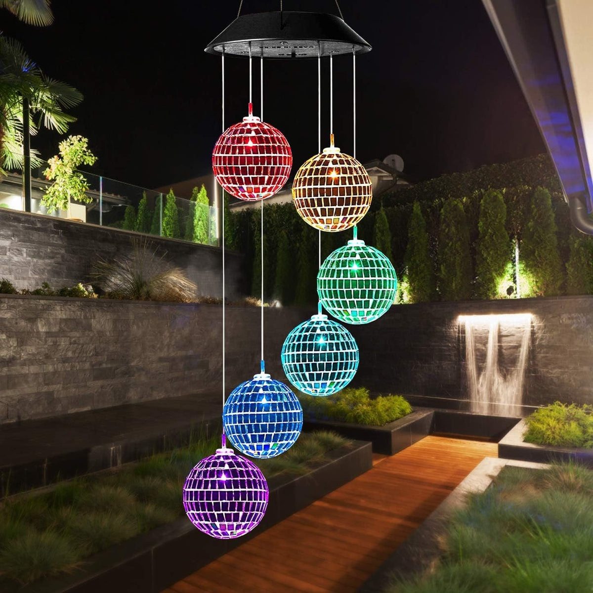 Solar-Powered Hanging Hummingbird LED Wind Chime With Color-Changing RGB Acrylic Birds And Weatherproof Top
