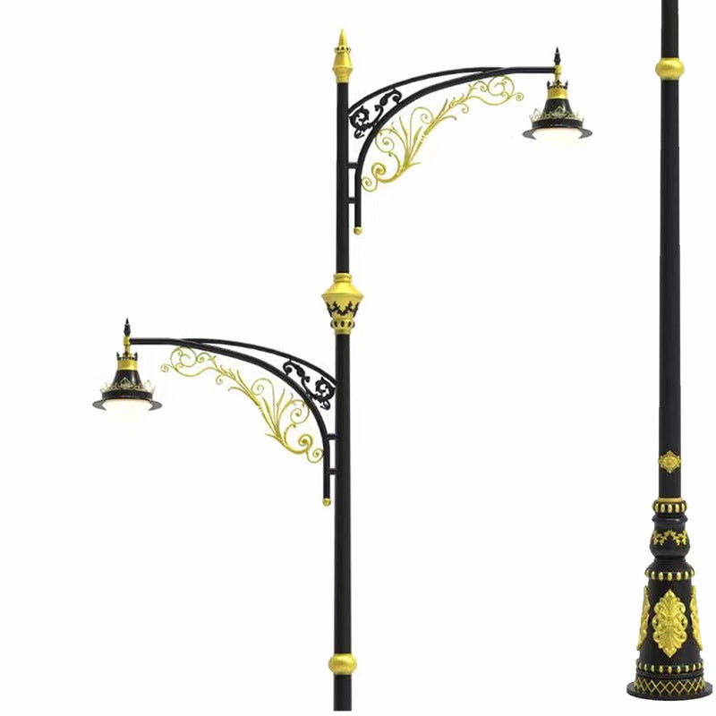 Vintage Dual-Lantern Solar Street Lamp Post With Decorative Scroll Arms And Dusk-To-Dawn Sensor