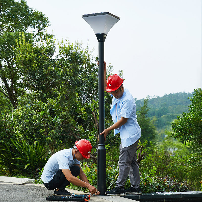 Vintage Dual-Lantern Solar Street Lamp Post With Decorative Scroll Arms And Dusk-To-Dawn Sensor