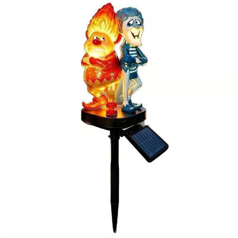 Solar-Powered Cartoon Flame Character Garden Stake Light With Acrylic Diffuser And Adjustable Ground Spike