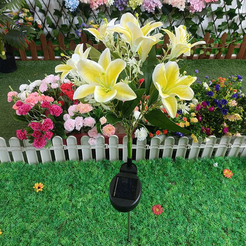 Solar-Powered Lifelike Lily Bloom Landscape Stake With Micro-LED Cluster And Telescopic Ground Spike