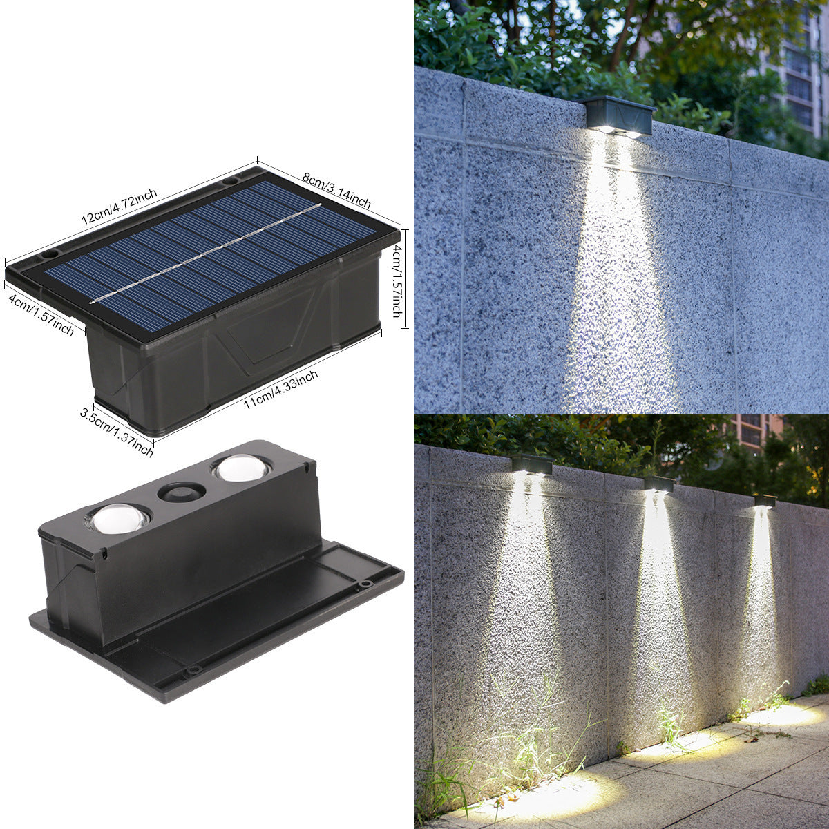 Outdoor Solar RGB Dual-Beam Wall Light With Integrated Photovoltaic Panel And Weather-Resistant Mounting Base
