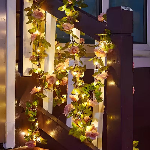 Artificial Rose Vine LED Fairy String Lights Waterproof Copper Wire