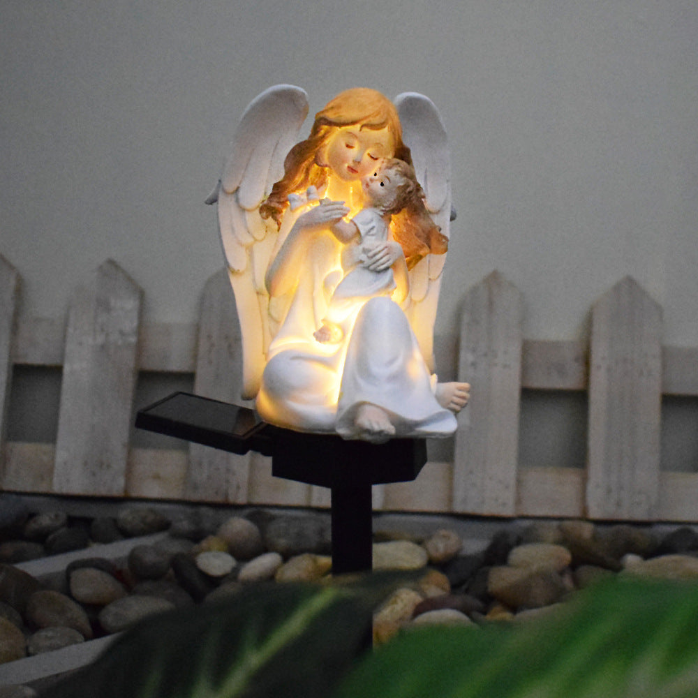 Decorative Solar Garden Stake Statue Resin Girl Figurine With Integrated Solar LED And Weatherproof Spike