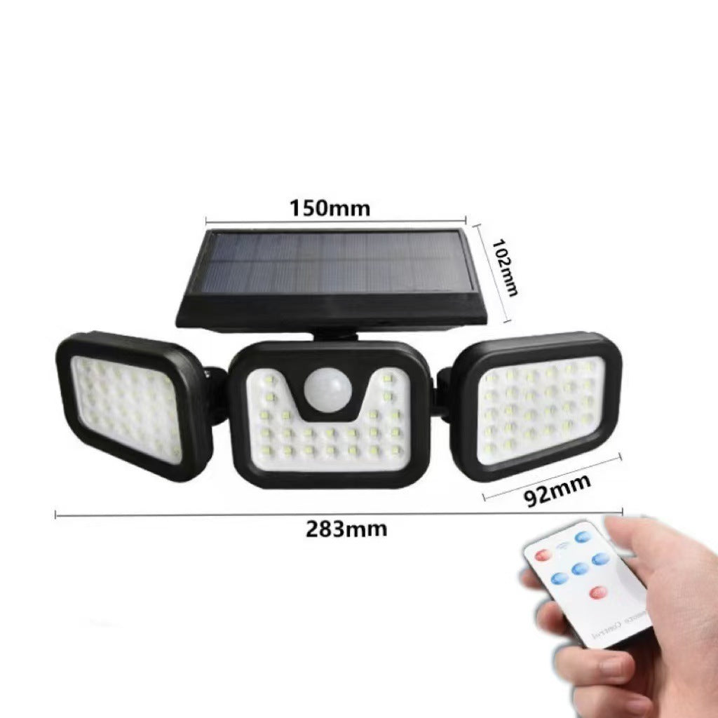 Outdoor Solar Triple-Head LED Security Floodlight With PIR Motion Sensor And Adjustable Swivel Mounts