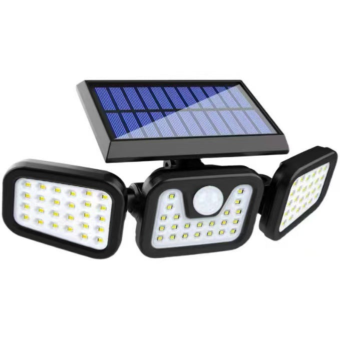 Outdoor Solar Triple-Head LED Security Floodlight With PIR Motion Sensor And Adjustable Swivel Mounts