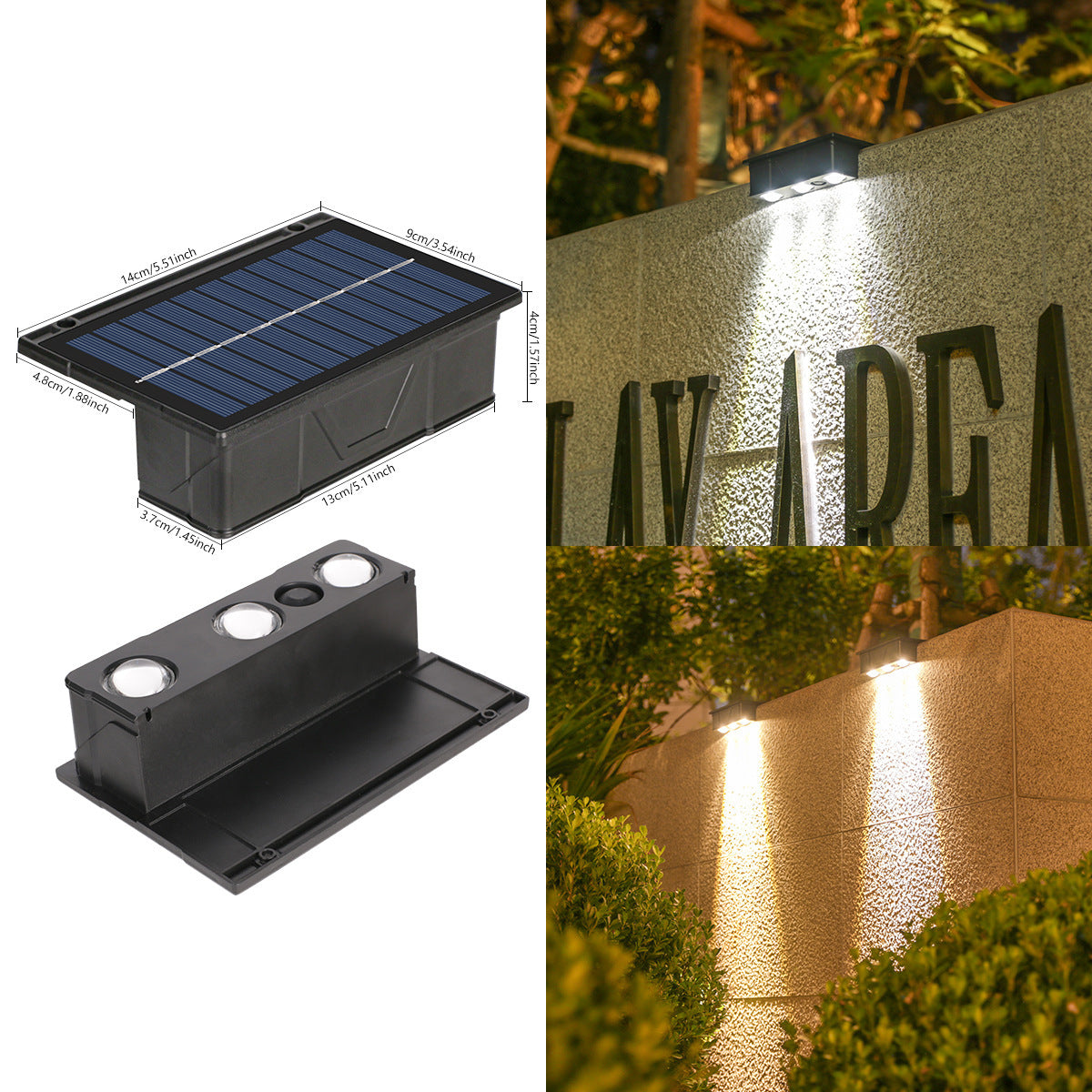 Outdoor Solar RGB Dual-Beam Wall Light With Integrated Photovoltaic Panel And Weather-Resistant Mounting Base