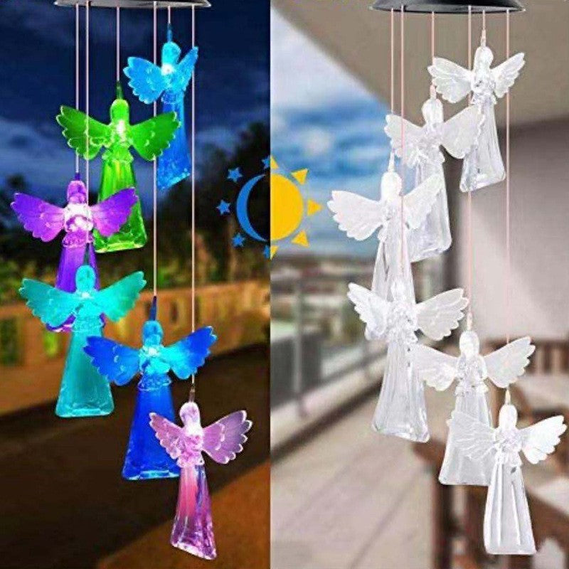 Solar-Powered Hanging Hummingbird LED Wind Chime With Color-Changing RGB Acrylic Birds And Weatherproof Top