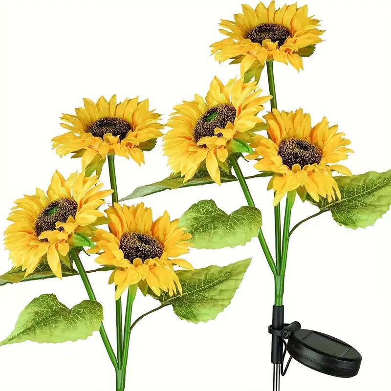 Solar-Powered Decorative Sunflower Garden Stake With Multi-Bloom LED Waterproof Panel