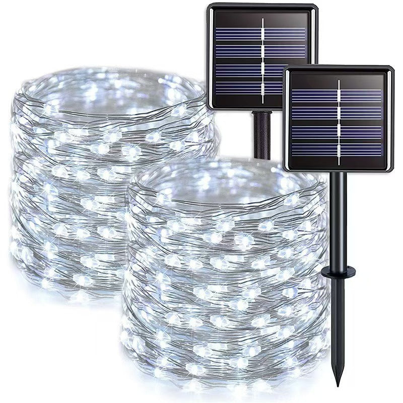 Outdoor Solar Waterproof Fairy String Lights With Dual Panel Stake And Memory Mode