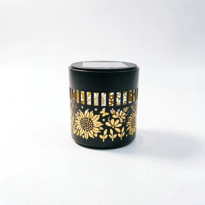 Decorative Solar-Powered Metal Lantern With Geometric Cutout And Warm LED Candle Effect