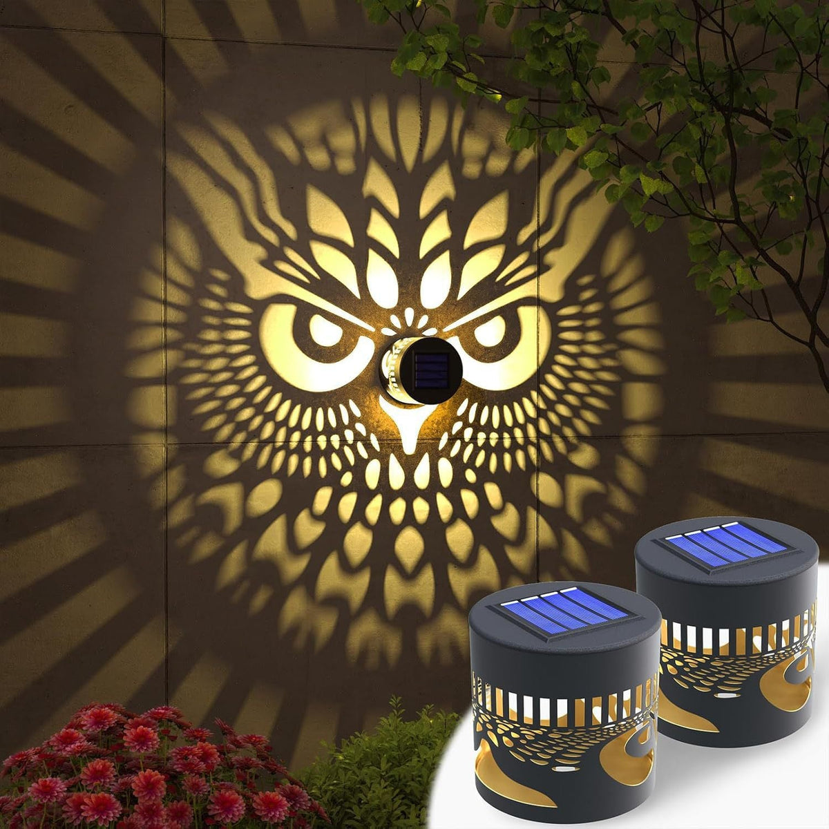 Outdoor Mandala Solar Projection Wall Lights With Patterned Metal Casing And Automatic Dusk-To-Dawn Sensor