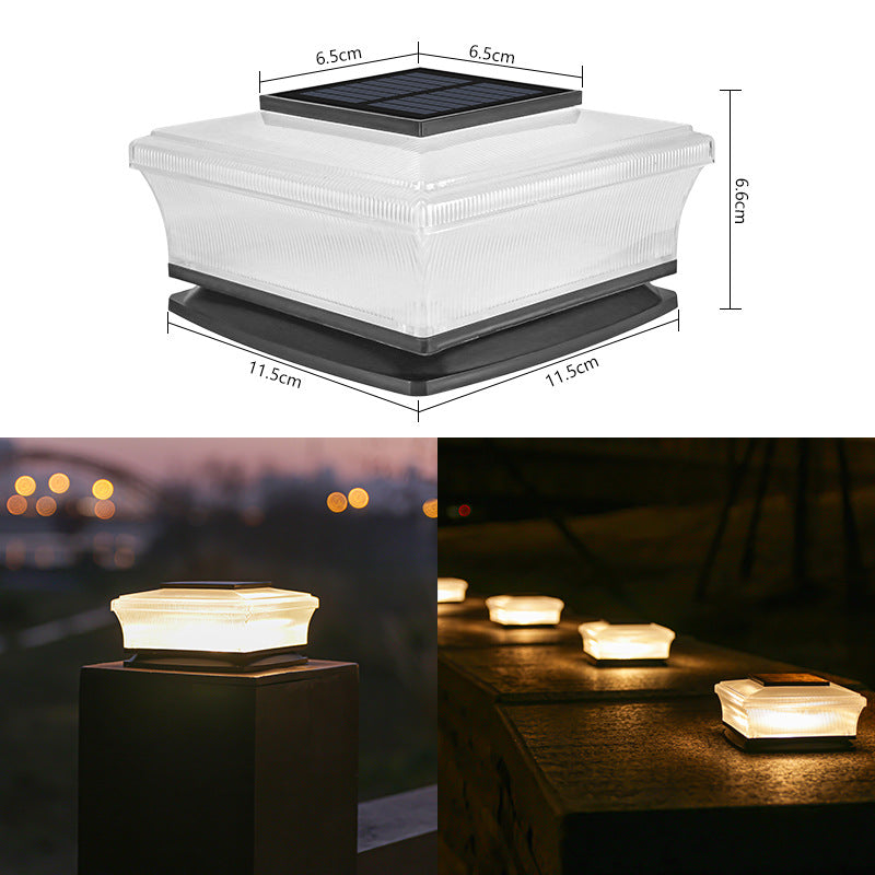 Low-Profile Solar-Powered Square Deck And Fence Post Cap Light With Frosted Diffuser And Integrated Solar Panel