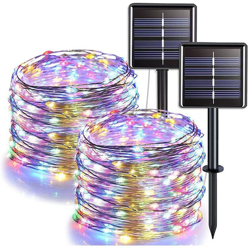 Outdoor Solar Waterproof Fairy String Lights With Dual Panel Stake And Memory Mode