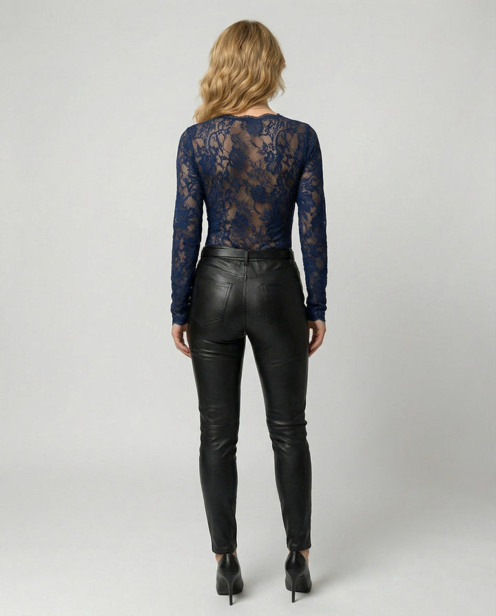 Women Lace Bodysuit Long Sleeve V-Neck