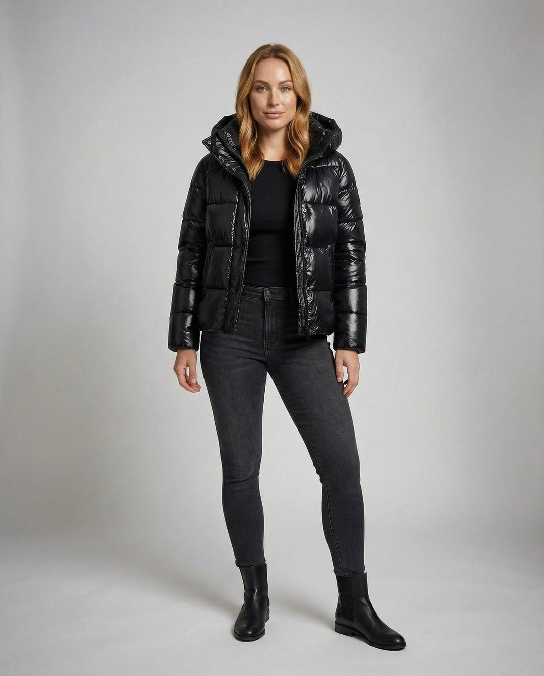 Shiny puffer jacket women