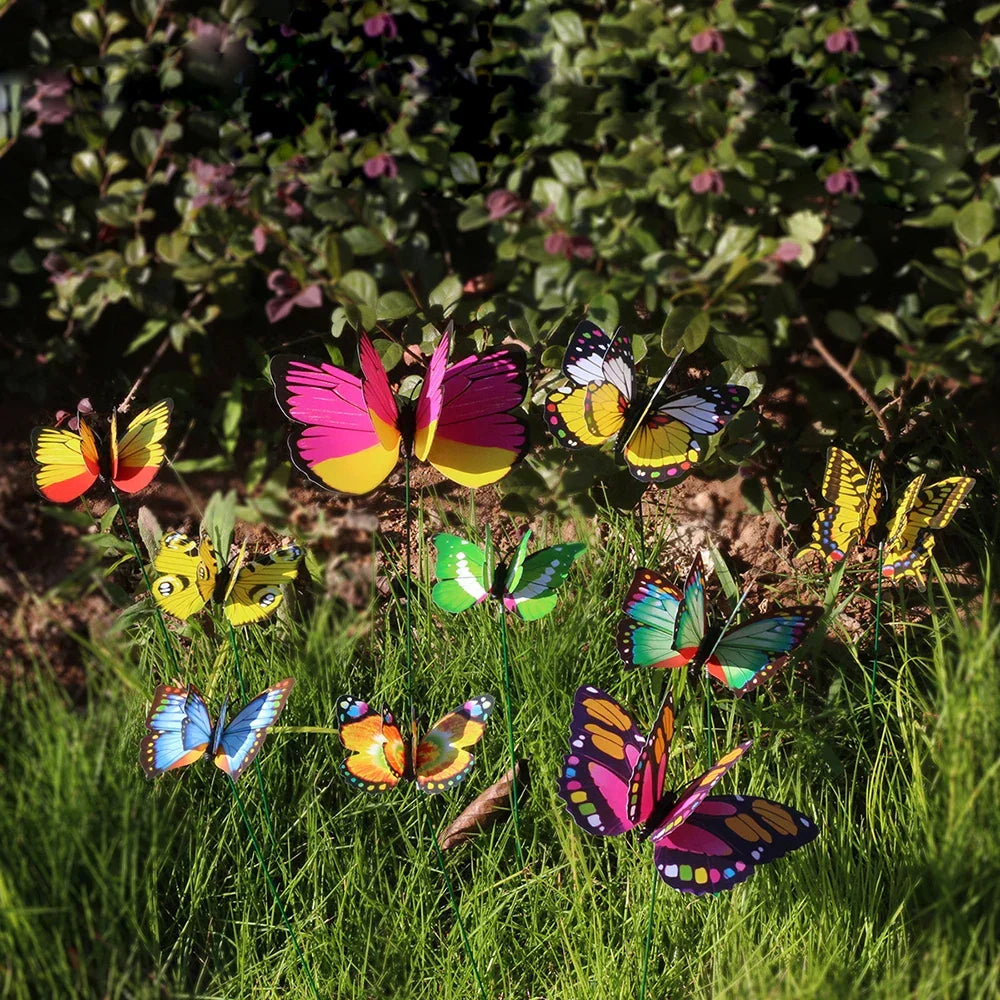 Happy Growers | FloraViva Butterfly Garden Stakes | Set of 10 | Weatherproof & Colorful | For Beds, Flower Pots & Balcony