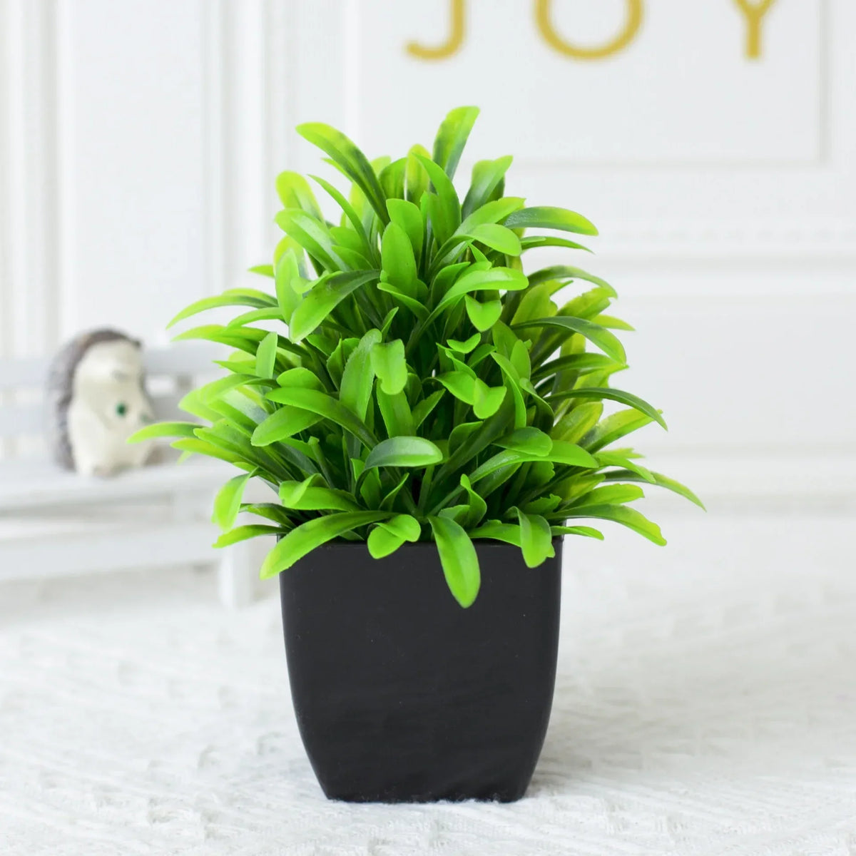 Happy Growers | Leafora Artificial Eucalyptus Plant in Black Pot | Mini Decorative Plant | For Table, Bathroom & Office