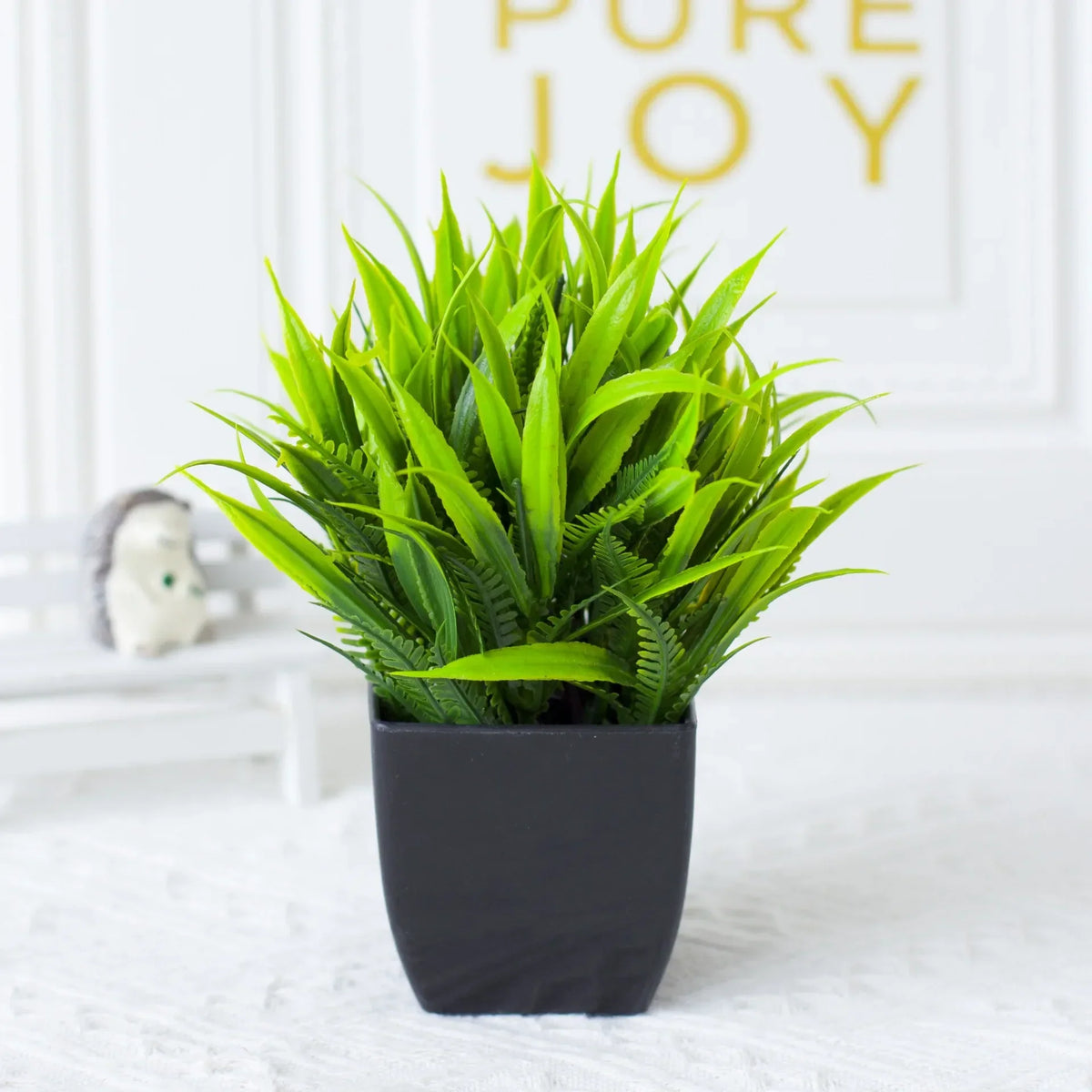 Happy Growers | Leafora Artificial Eucalyptus Plant in Black Pot | Mini Decorative Plant | For Table, Bathroom & Office