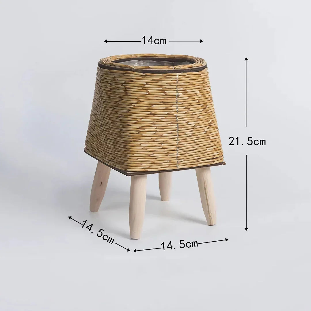 Happy Growers | Vintage Imitation Rattan Flower Stand with Wooden Legs