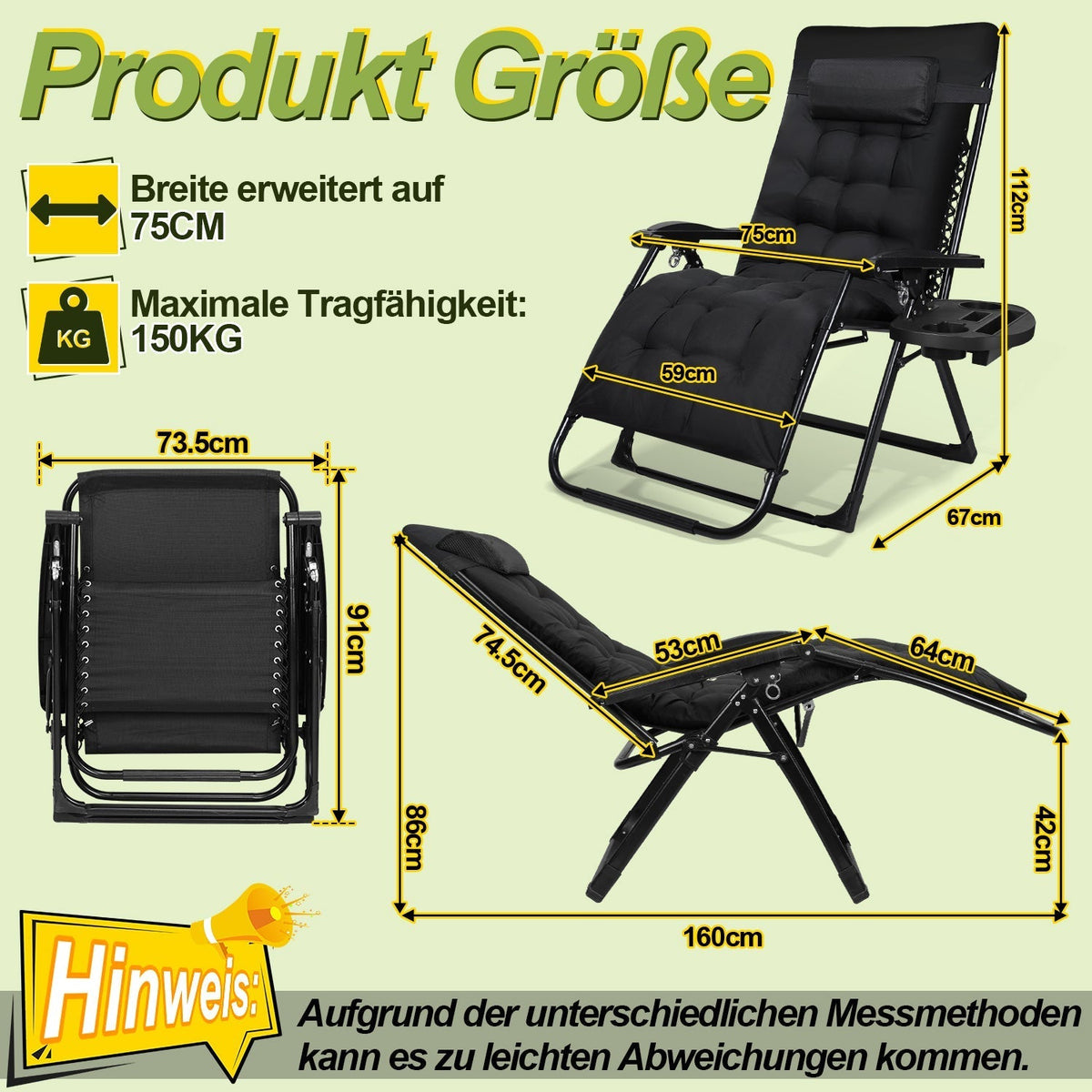 Sun Lounger Folding Deck Chair up to 200kg