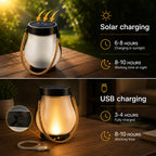 Solar Lantern Ø12 cm with Flame Effect Light and Hemp Rope |